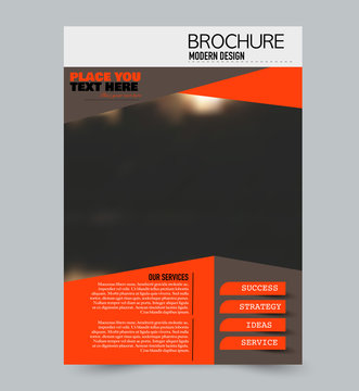 Flyer template. Brochure layout. Annual report cover or print out poster design. Orange and brown color. Vector illustration.