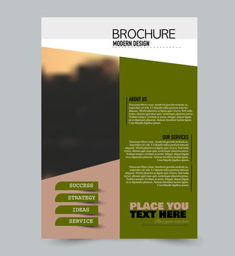 Flyer template. Brochure layout. Annual report cover or print out poster design. Green and brown color. Vector illustration.