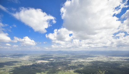 landcape and cloudy blue sky, top of view,copy space