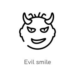 outline evil smile vector icon. isolated black simple line element illustration from user interface concept. editable vector stroke evil smile icon on white background