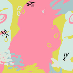 Abstract hand drawn colorful modern shapes background with empty text space.Vector artistic illustration for ad, banners, landing,cards, promotion, advertising,poster,web