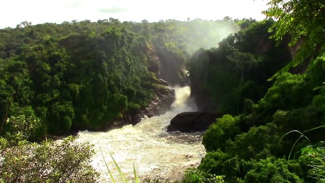 The origins of the Nile River in Africa in Uganda flows through sheer rapids and forms raging waterfalls
