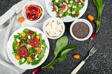 Mix salads. Vegan, vegetarian, clean eating, dieting, food concept.