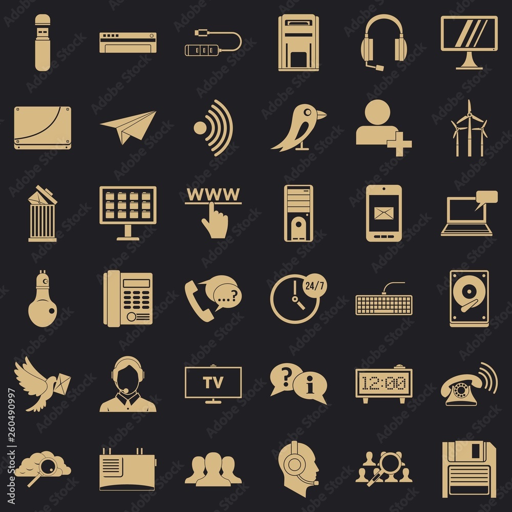 Poster wireless communication icons set. simple style of 36 wireless communication vector icons for web for
