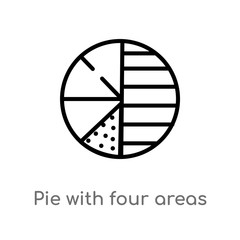 outline pie with four areas vector icon. isolated black simple line element illustration from user interface concept. editable vector stroke pie with four areas icon on white background