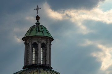 Tower on the roof of the church of St. Wojciech on the Main Square in Krakow, Poland