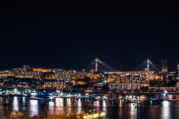 Fototapeta na wymiar Night view of the city of Vladivostok. Vladivostok, Russia.