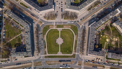 Central Square in Nowa Huta from a bird's eye view, Krakow, Poland
