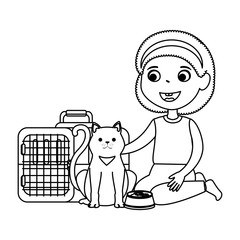 cute little girl with kitty in transport box © Gstudio