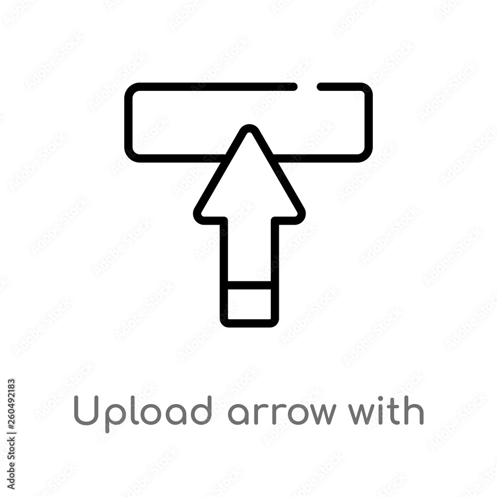 Poster outline upload arrow with bar vector icon. isolated black simple line element illustration from ulti