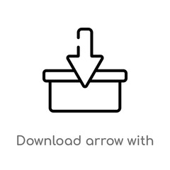outline download arrow with bar vector icon. isolated black simple line element illustration from ultimate glyphicons concept. editable vector stroke download arrow with bar icon on white background