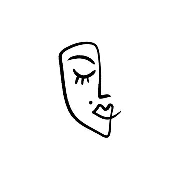 Line Face Drawing. Portrait In Minimalistic Style. Vector