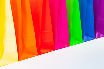 Set of colorful empty shopping bags isolated on the white background.