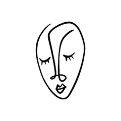 Line face drawing. Portrait in minimalistic style. Vector