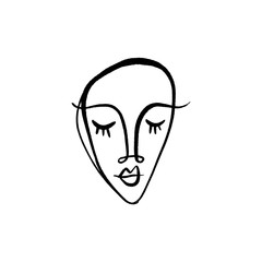 Line face drawing. Portrait in minimalistic style. Vector
