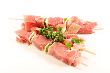 raw skewer isolated on white background