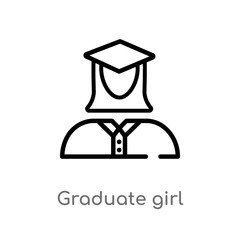outline graduate girl vector icon. isolated black simple line element illustration from user concept. editable vector stroke graduate girl icon on white background