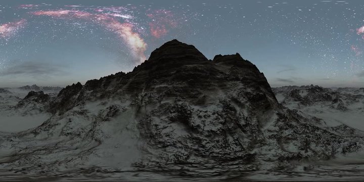 6K Milky Way stars at sunset in mountains virtual reality 360 degree video. Elements of this image furnished by NASA