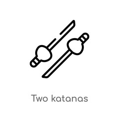 outline two katanas vector icon. isolated black simple line element illustration from weapons concept. editable vector stroke two katanas icon on white background