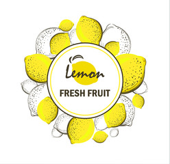 Template for brand Lemon fresh fruit company, factory of fresh juices, shop, bar. Design element for business card, banner, template, brochure template.