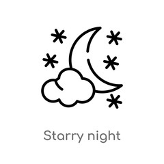 outline starry night vector icon. isolated black simple line element illustration from weather concept. editable vector stroke starry night icon on white background