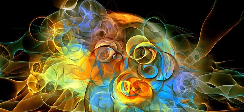 Fototapeta abstract psychedelic background colored fractal hotspots arranged circles and spirals of different sizes Digital graphic design alchemy. magic