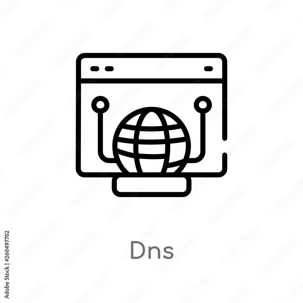 Poster outline dns vector icon. isolated black simple line element illustration from web hosting concept. e