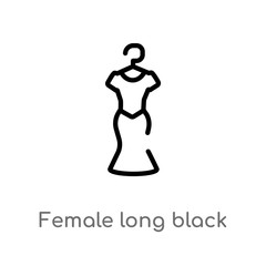 outline female long black dress vector icon. isolated black simple line element illustration from woman clothing concept. editable vector stroke female long black dress icon on white background