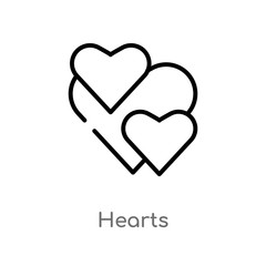 outline hearts vector icon. isolated black simple line element illustration from world peace concept. editable vector stroke hearts icon on white background