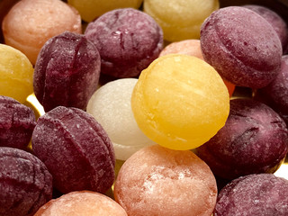 Fruit candy closeup. Multicolored round candy.