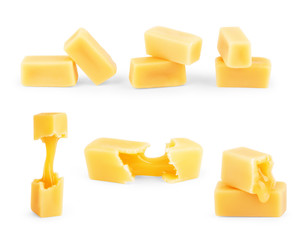 toffee caramel candies close-up isolated on white background set