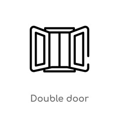 outline double door vector icon. isolated black simple line element illustration from furniture and household concept. editable vector stroke double door icon on white background