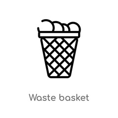 Fototapeta na wymiar outline waste basket vector icon. isolated black simple line element illustration from furniture and household concept. editable vector stroke waste basket icon on white background