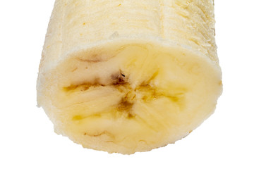 Banana cross section extreme macro isolated on white background
