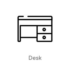 outline desk vector icon. isolated black simple line element illustration from furniture concept. editable vector stroke desk icon on white background