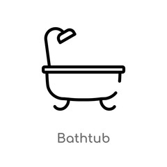 outline bathtub vector icon. isolated black simple line element illustration from furniture concept. editable vector stroke bathtub icon on white background