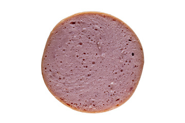 Frankfurter cross section extreme macro isolated on white background
