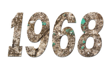 Year 1968  with old concrete wall on white background - obrazy, fototapety, plakaty