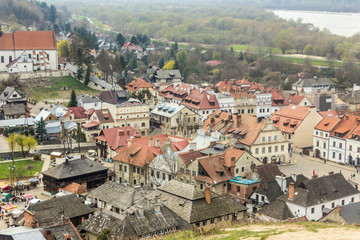 Panoramic view of the city from the hill. Tile roofs and market square. Kazimierz Dolny is a medieval city over the Vistula.