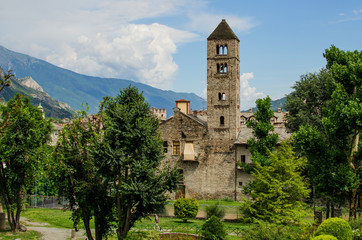 Naklejka premium Panoramic view on antic church and city Susa in Piedmont