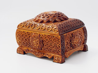 old beautiful wooden box on a white background