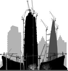 Fototapeta premium skyscrapers building black and grey silhouettes on white