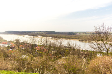 Panoramic view from the top. Houses, hills and valley. Kazimierz Dolny is a medieval city over the Vistula.