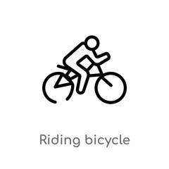 outline riding bicycle vector icon. isolated black simple line element illustration from gym and fitness concept. editable vector stroke riding bicycle icon on white background
