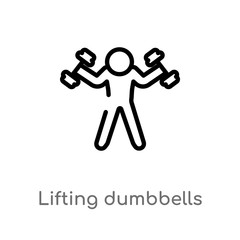 outline lifting dumbbells vector icon. isolated black simple line element illustration from gym and fitness concept. editable vector stroke lifting dumbbells icon on white background
