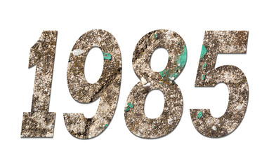 Year 1985  with old concrete wall on white background