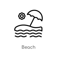 outline beach vector icon. isolated black simple line element illustration from hotel concept. editable vector stroke beach icon on white background