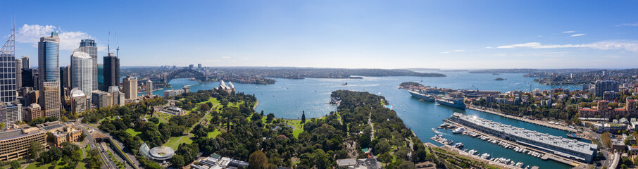Aerial view from the Domain Phillip precinct looking towards the beautiful harbour in Sydney,...