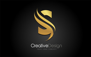 Gold Metal S Letter Design Brush Paint Stroke on Black Background