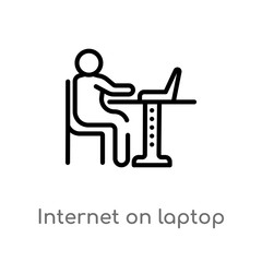 outline internet on laptop computer vector icon. isolated black simple line element illustration from humans concept. editable vector stroke internet on laptop computer icon on white background